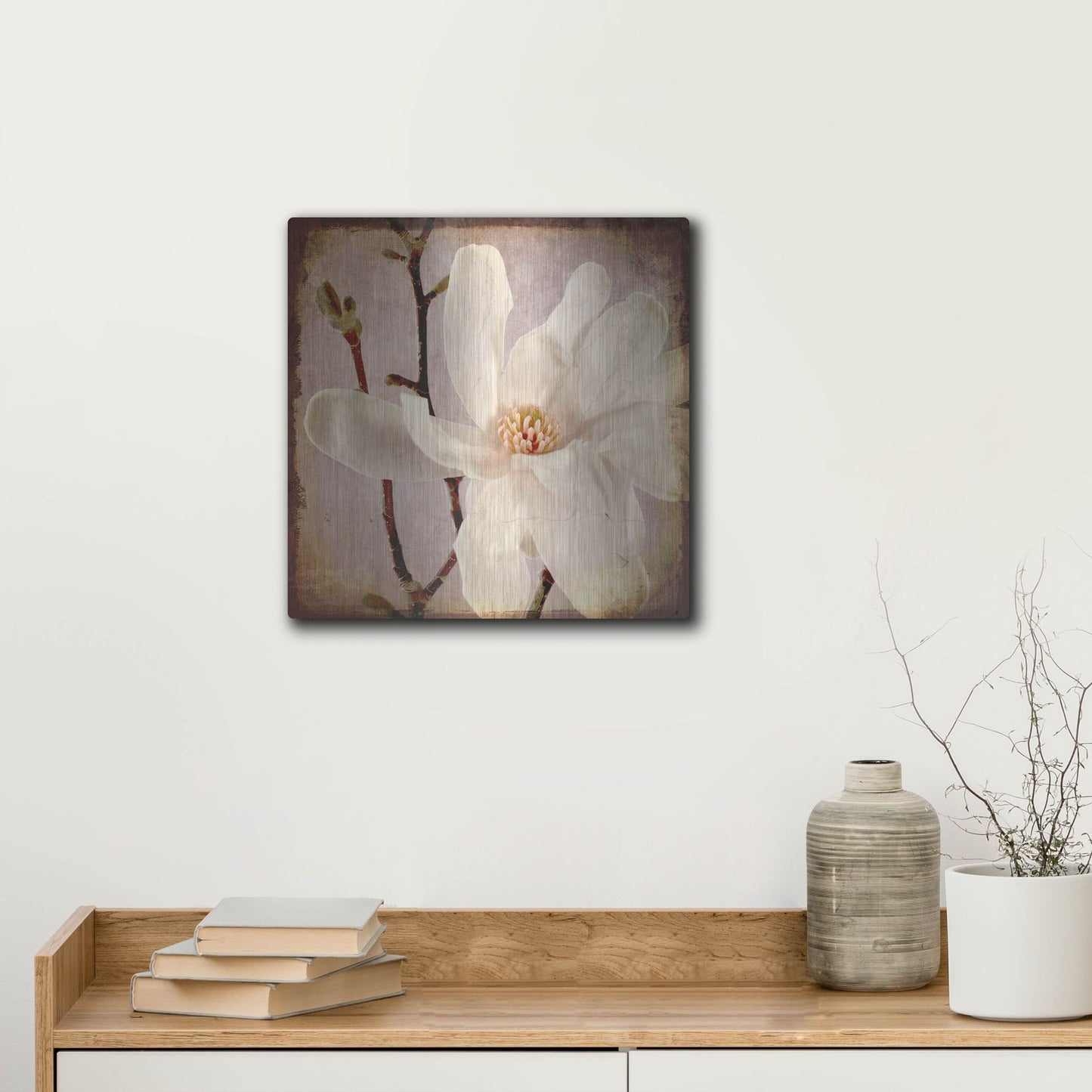 Luxe Metal Art 'Paper Magnolia Closeup' by Lightbox Journal, Metal Wall Art,12x12