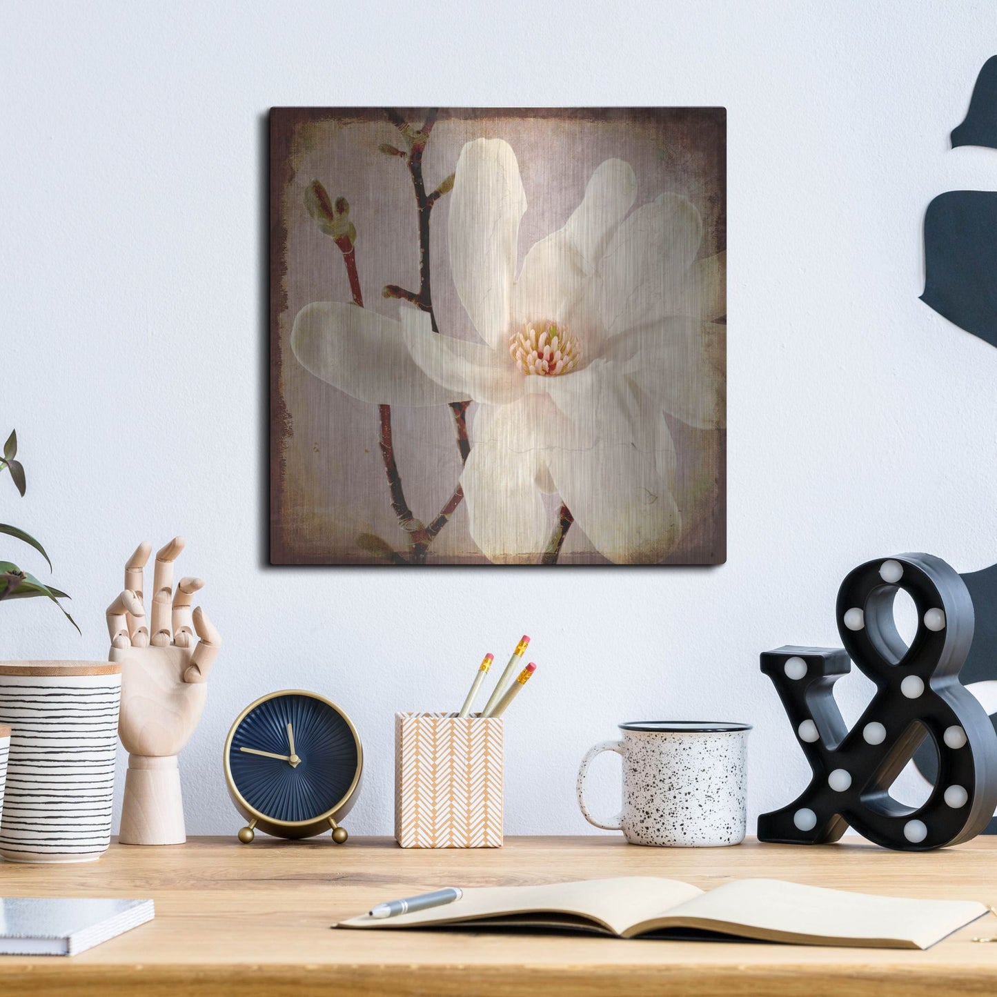 Luxe Metal Art 'Paper Magnolia Closeup' by Lightbox Journal, Metal Wall Art,12x12