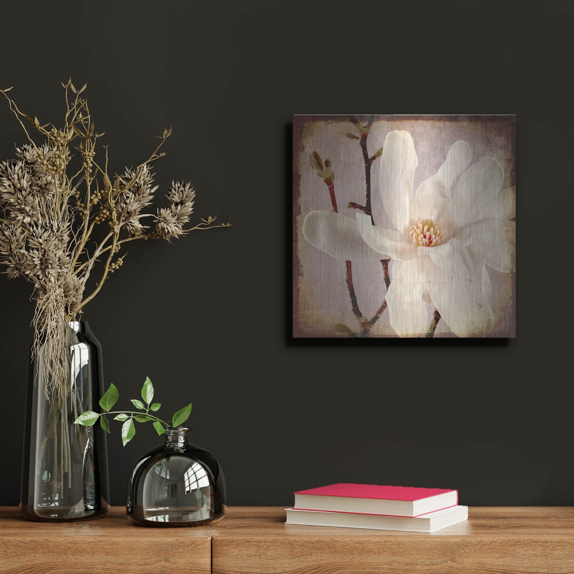 Luxe Metal Art 'Paper Magnolia Closeup' by Lightbox Journal, Metal Wall Art,12x12