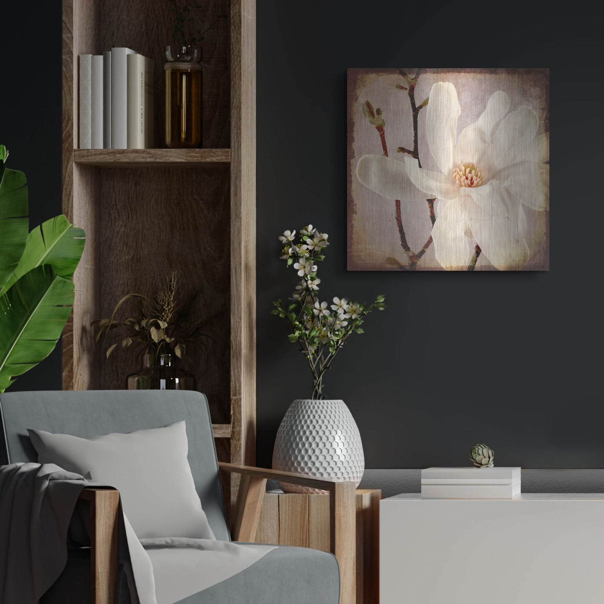 Luxe Metal Art 'Paper Magnolia Closeup' by Lightbox Journal, Metal Wall Art,24x24