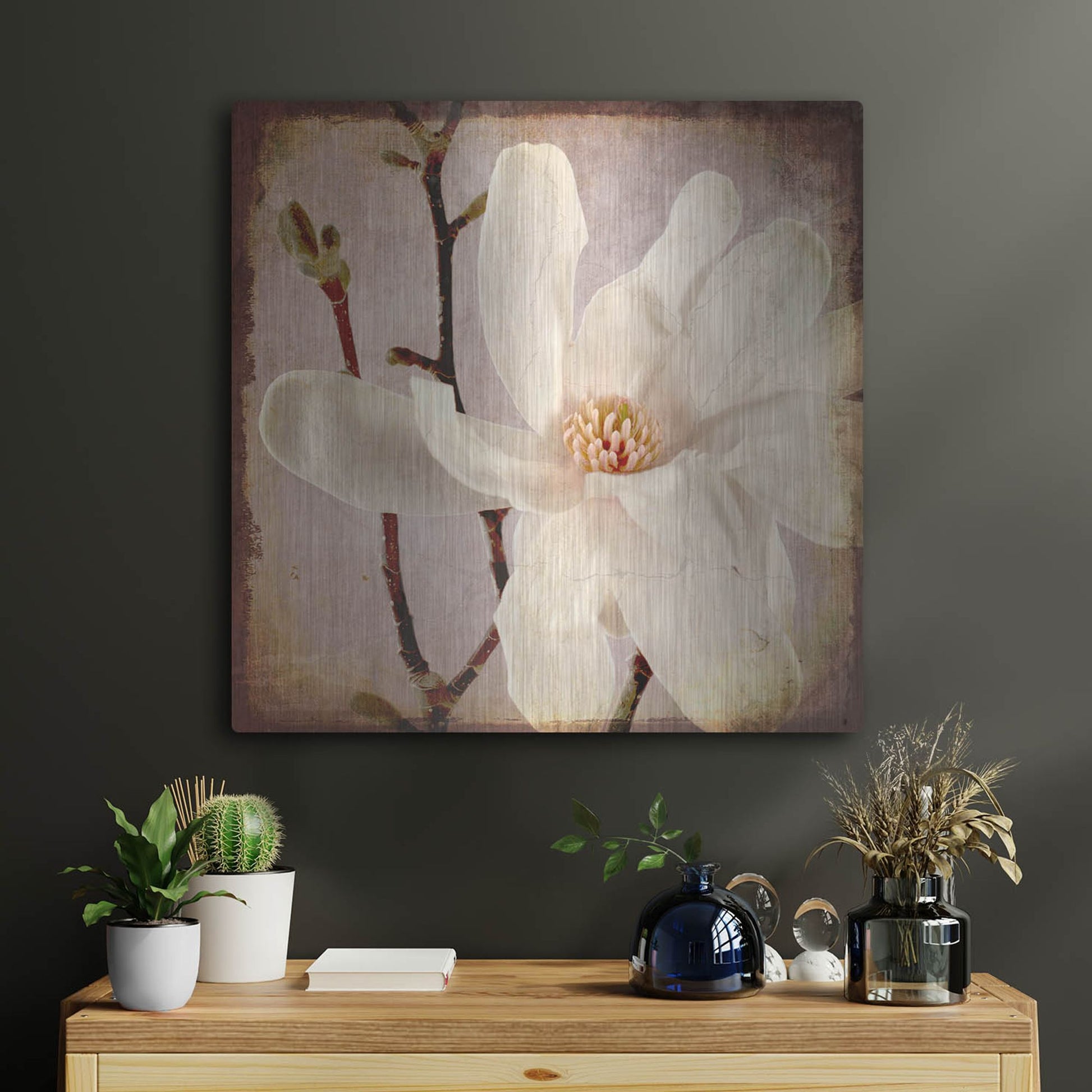 Luxe Metal Art 'Paper Magnolia Closeup' by Lightbox Journal, Metal Wall Art,24x24