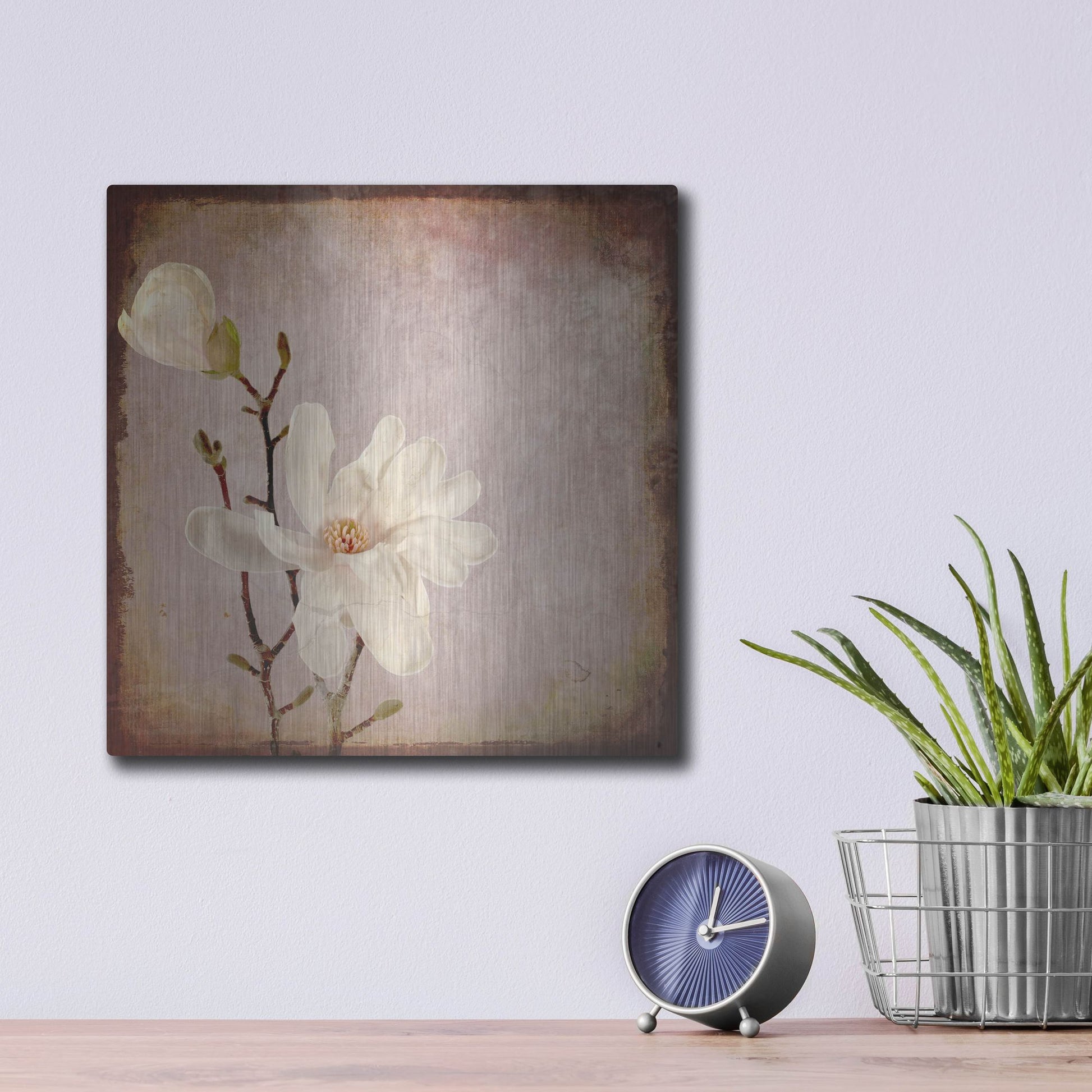 Luxe Metal Art 'Paper Magnolia Duo' by Lightbox Journal, Metal Wall Art,12x12