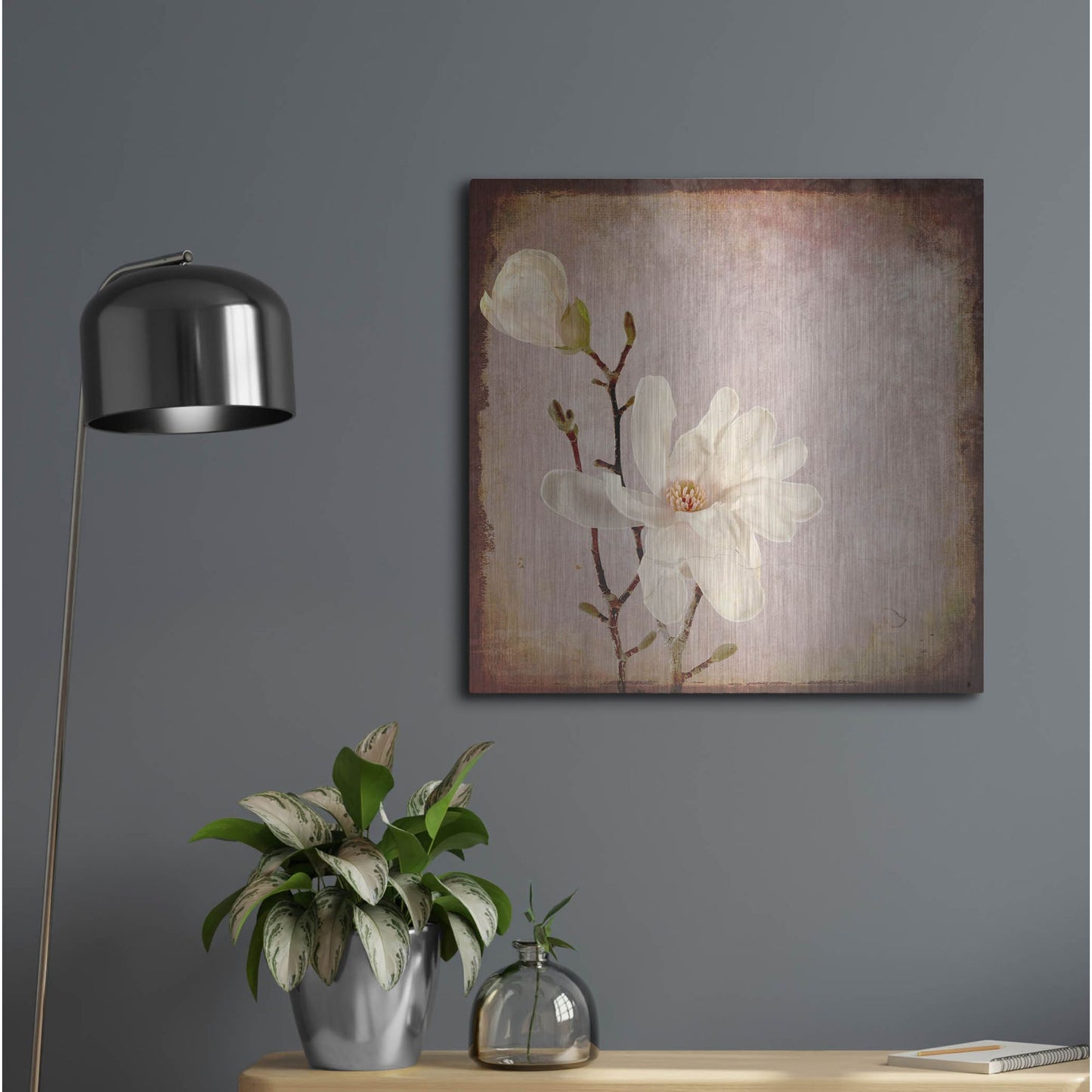 Luxe Metal Art 'Paper Magnolia Duo' by Lightbox Journal, Metal Wall Art,24x24