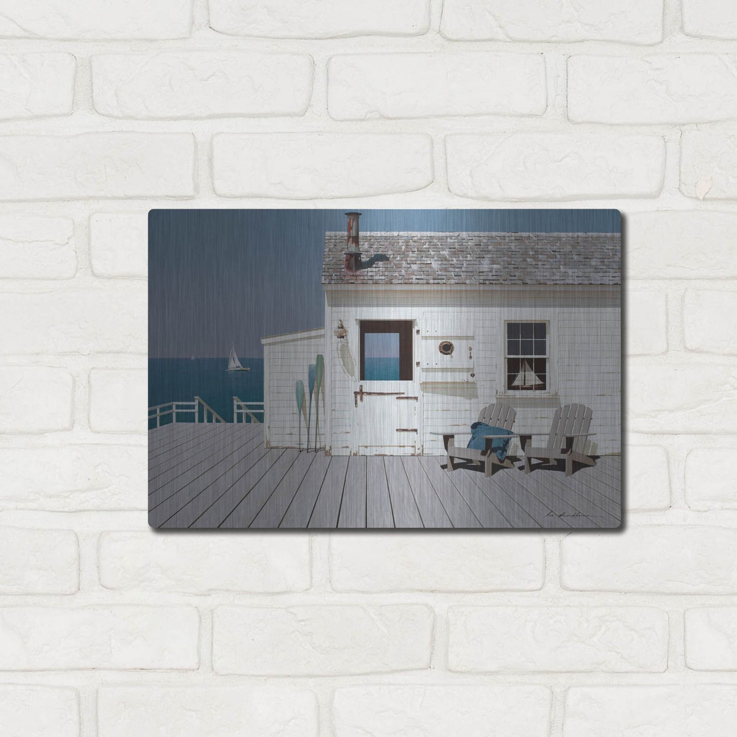 Luxe Metal Art 'Dock House' by Zhen-Huan Lu, Metal Wall Art,16x12