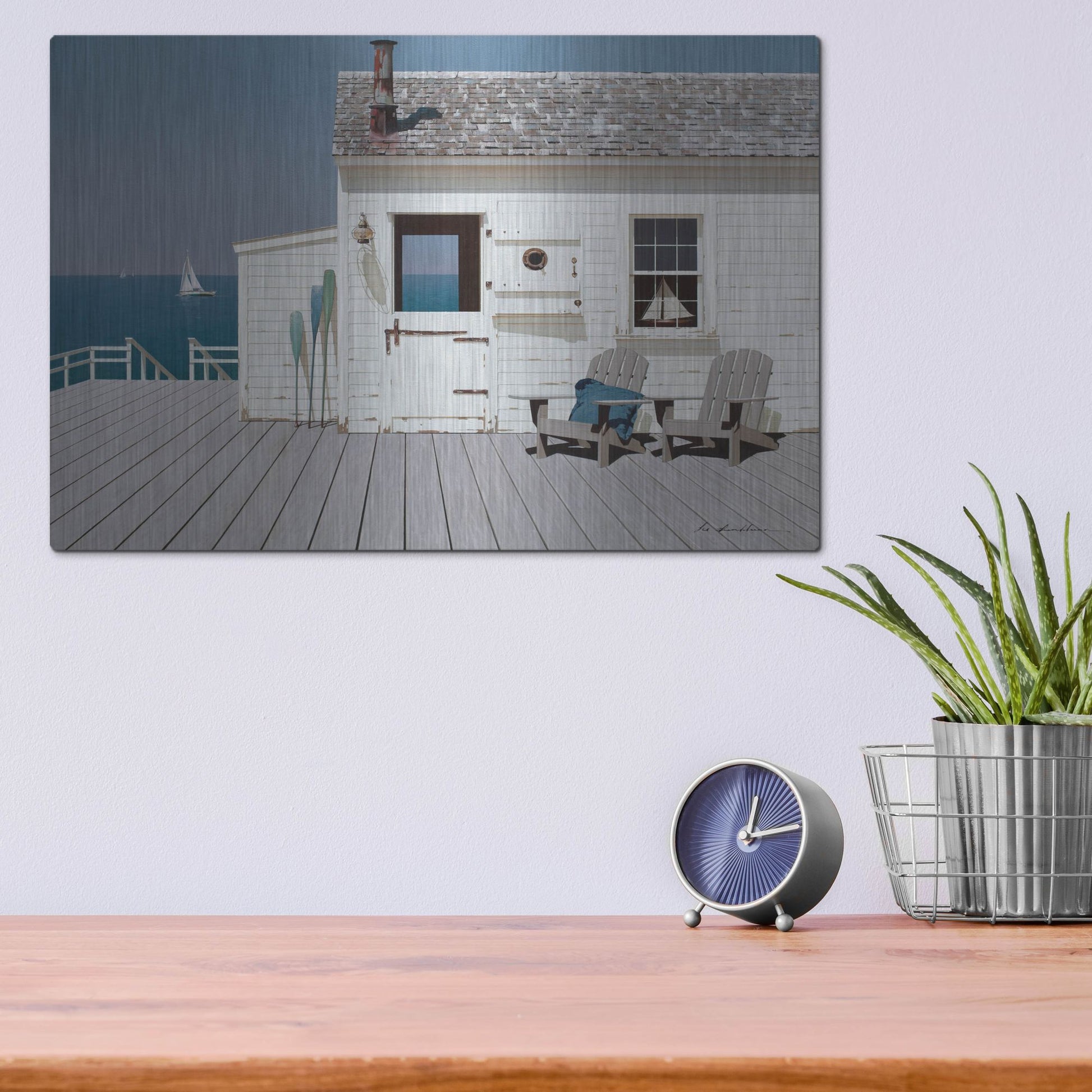 Luxe Metal Art 'Dock House' by Zhen-Huan Lu, Metal Wall Art,16x12