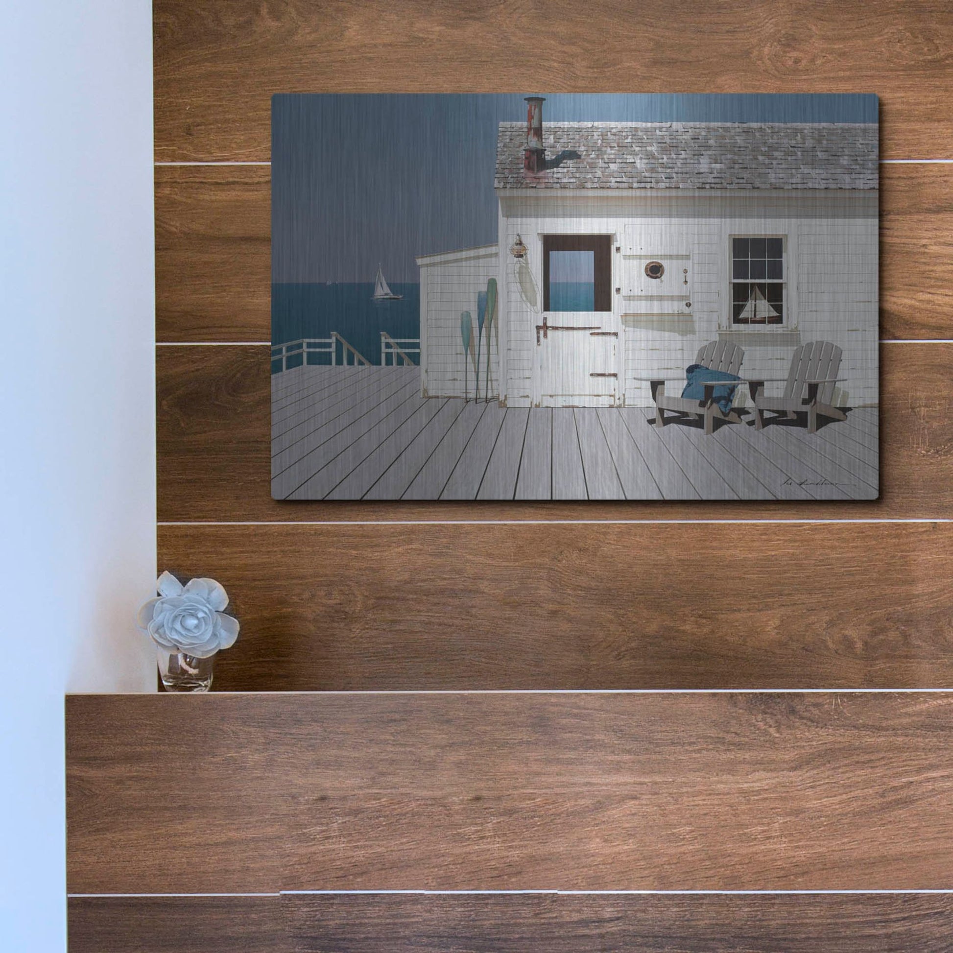 Luxe Metal Art 'Dock House' by Zhen-Huan Lu, Metal Wall Art,16x12