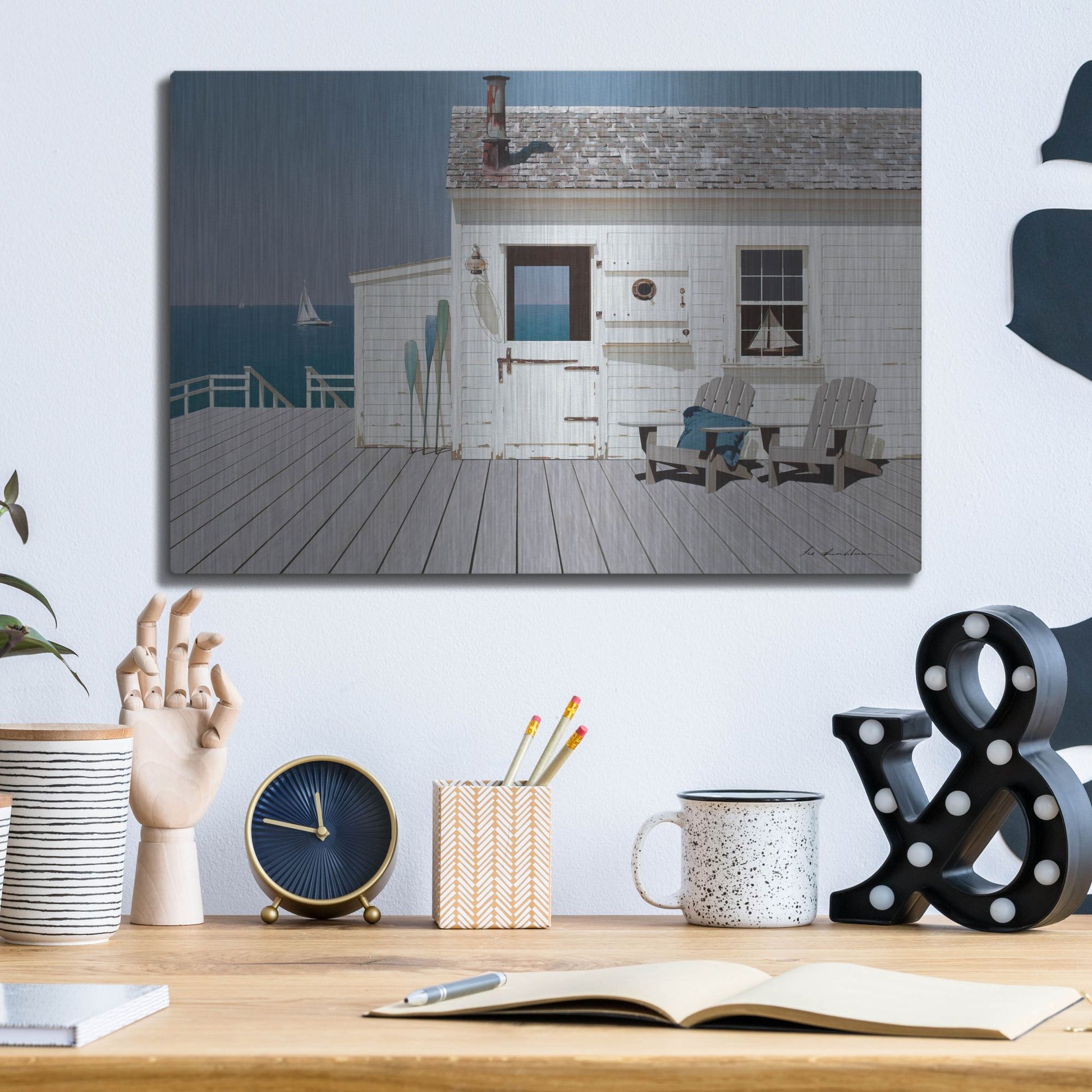 Luxe Metal Art 'Dock House' by Zhen-Huan Lu, Metal Wall Art,16x12