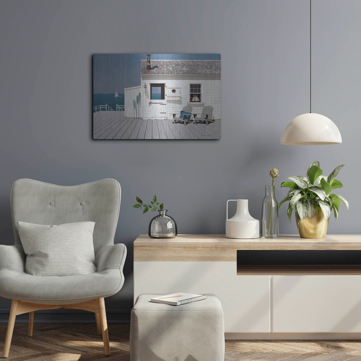 Luxe Metal Art 'Dock House' by Zhen-Huan Lu, Metal Wall Art,24x16