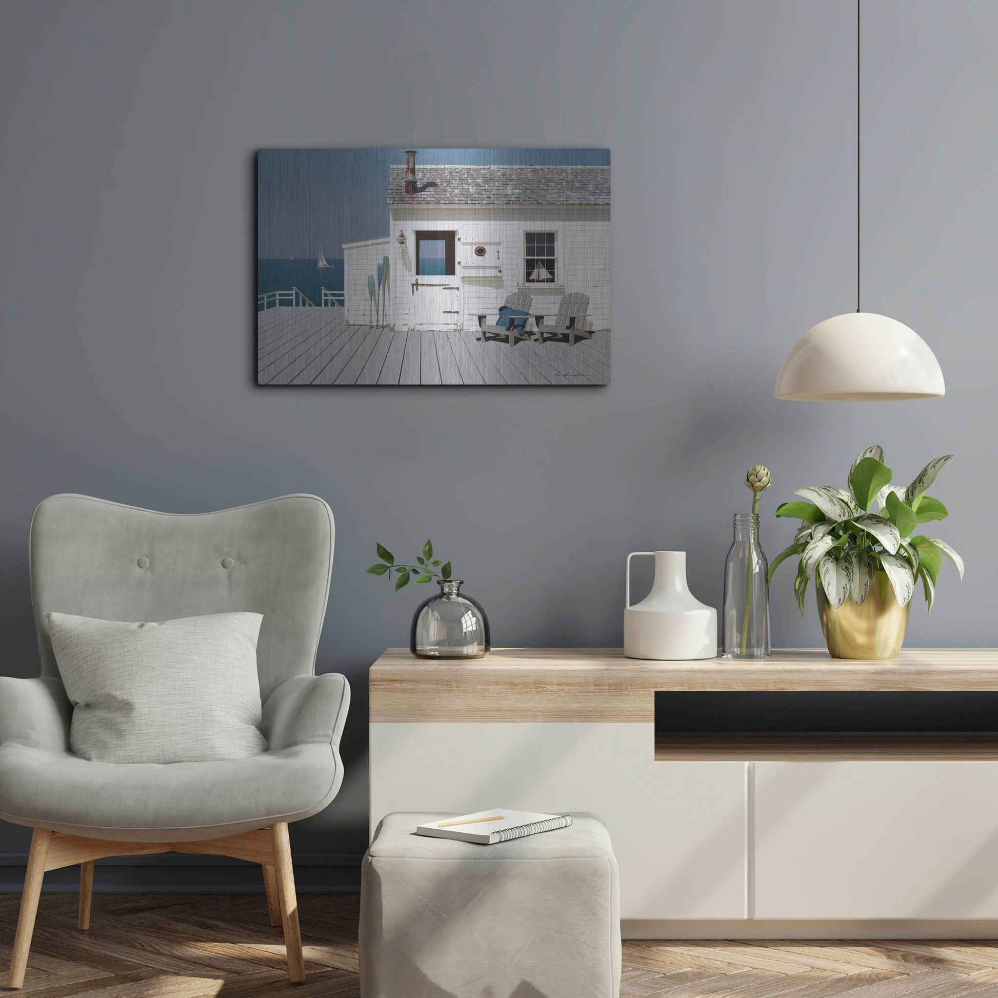 Luxe Metal Art 'Dock House' by Zhen-Huan Lu, Metal Wall Art,24x16