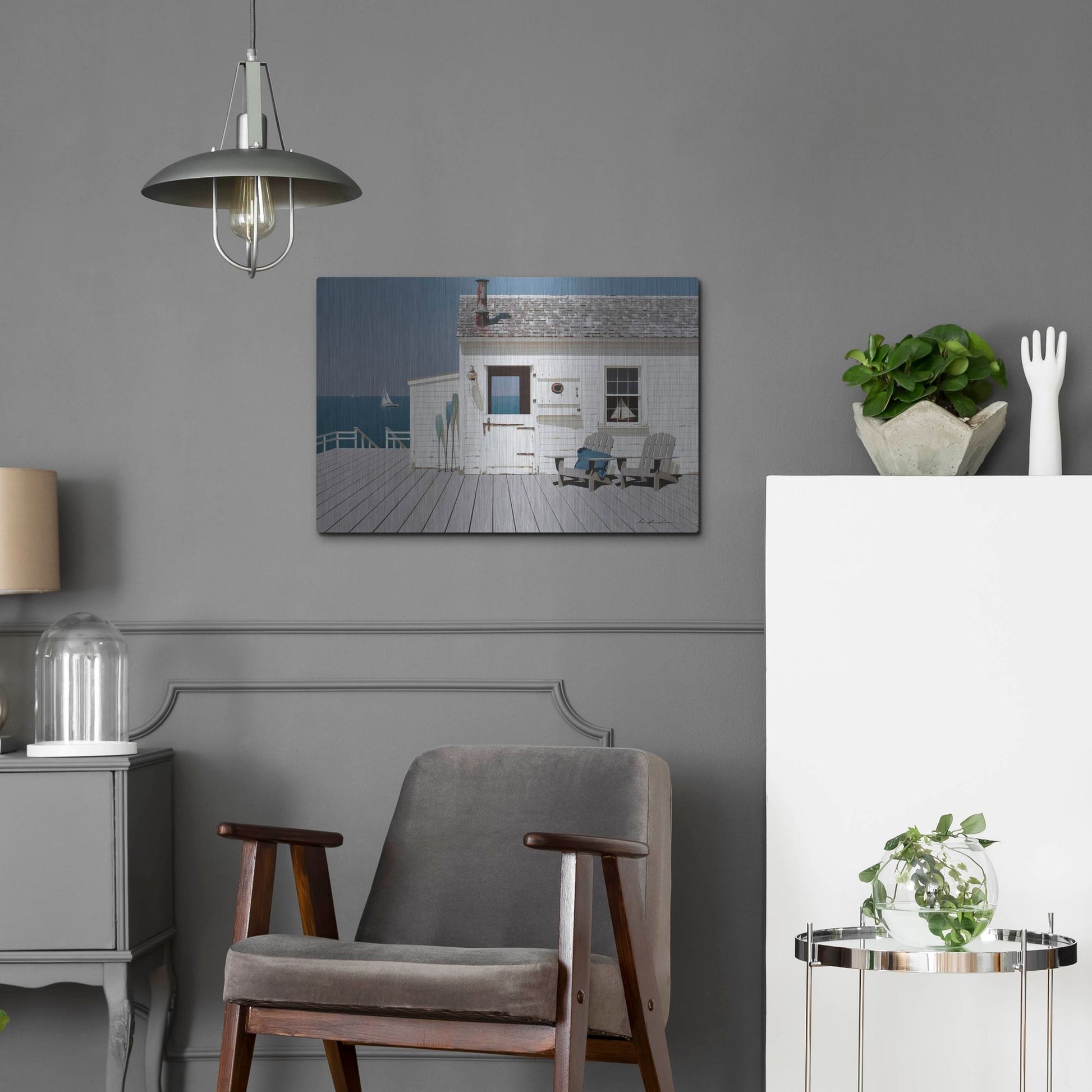 Luxe Metal Art 'Dock House' by Zhen-Huan Lu, Metal Wall Art,24x16