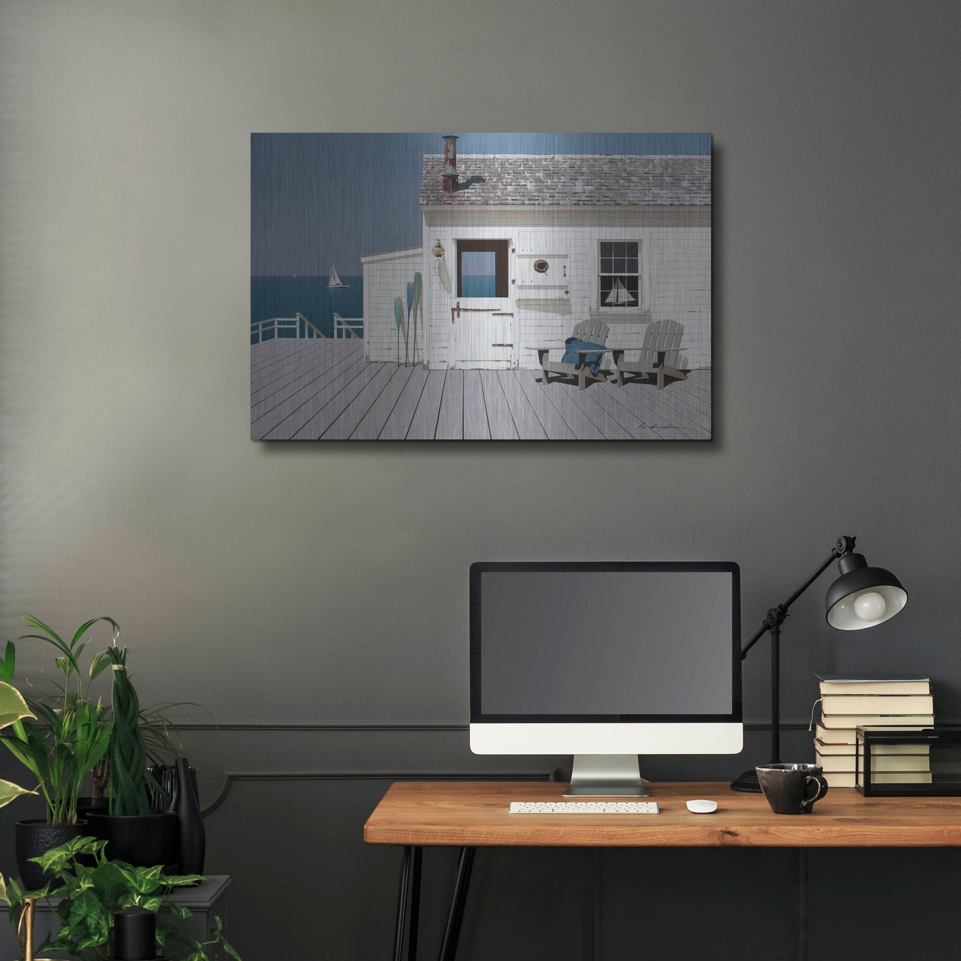 Luxe Metal Art 'Dock House' by Zhen-Huan Lu, Metal Wall Art,36x24