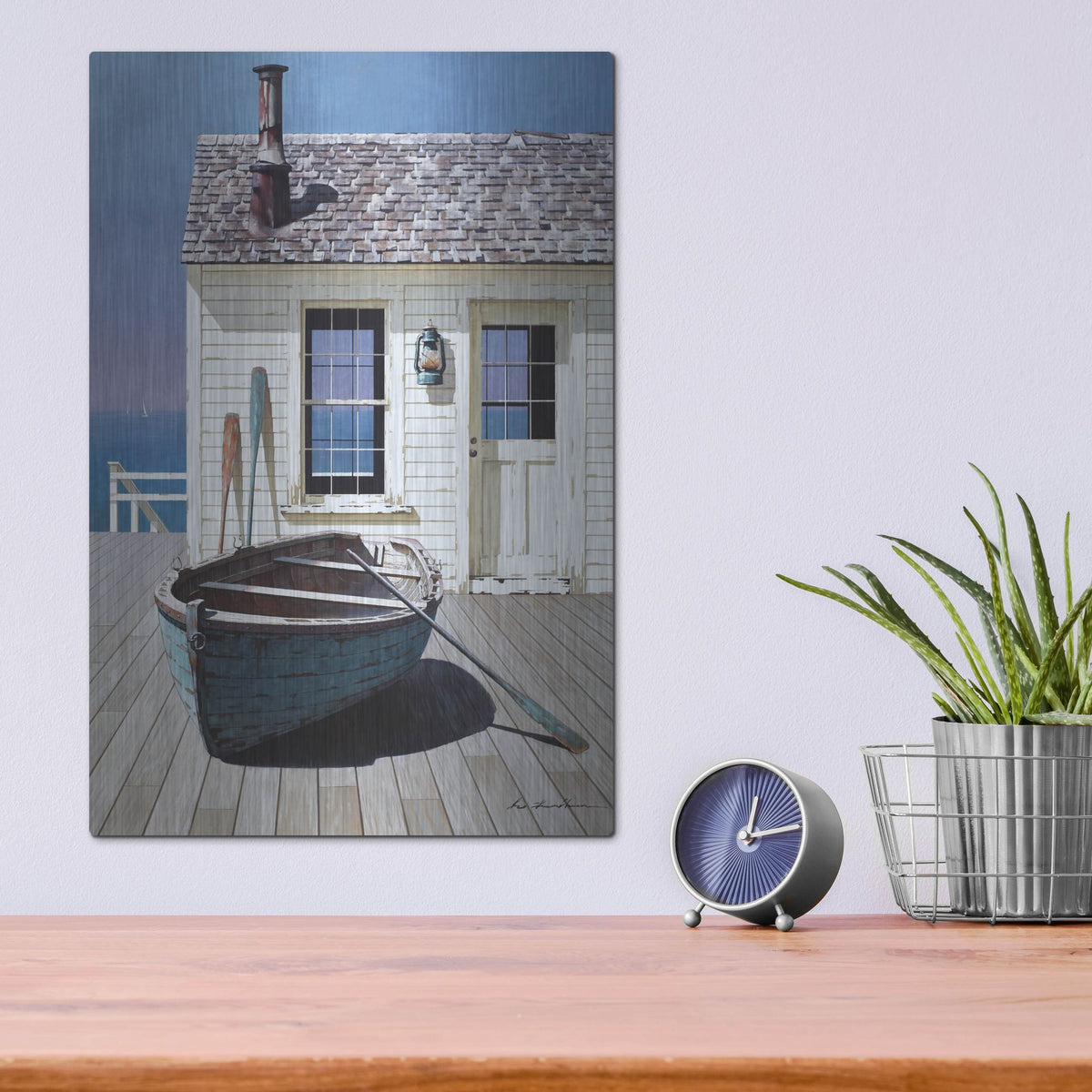 Luxe Metal Art 'Blue Boat On Deck' by Zhen-Huan Lu, Metal Wall Art,12x16