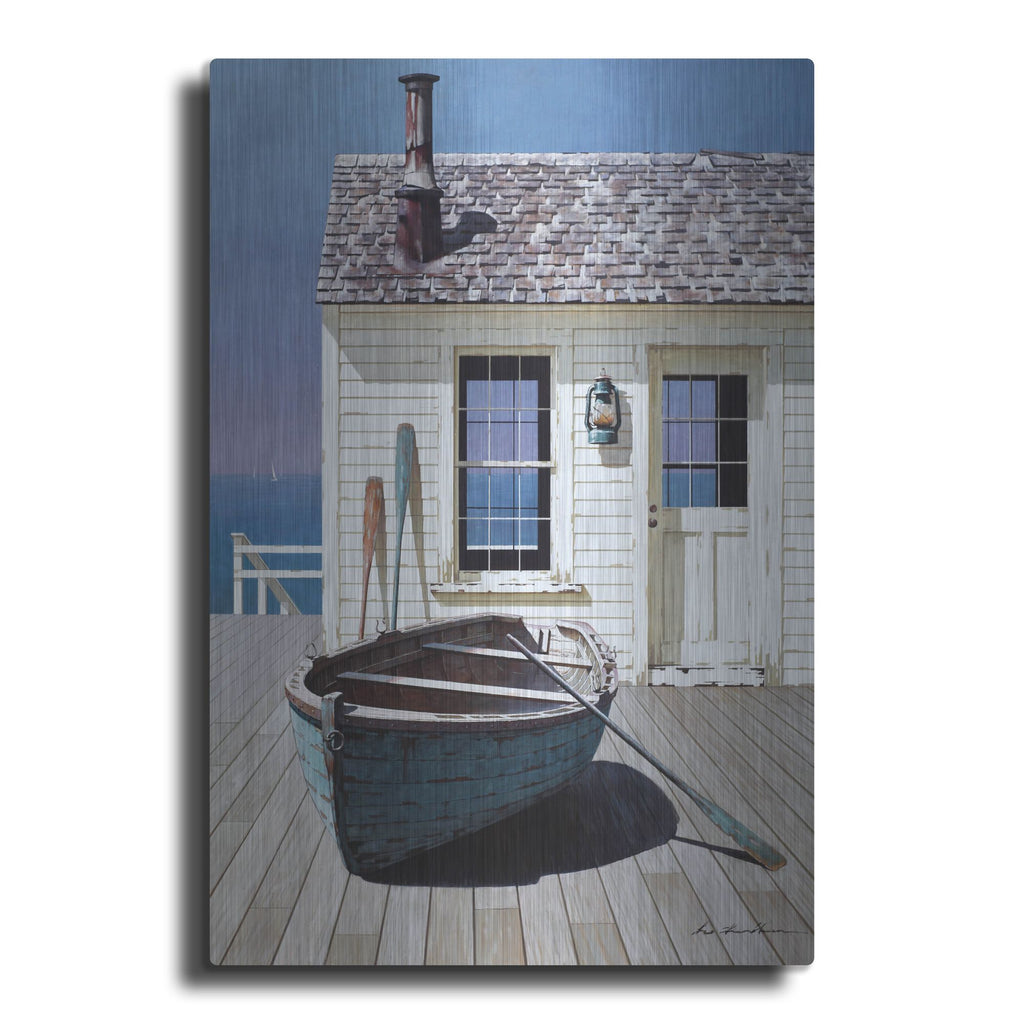 Luxe Metal Art 'Blue Boat On Deck' by Zhen-Huan Lu, Metal Wall Art