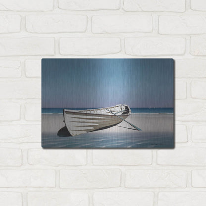 Luxe Metal Art 'White Boat On Beach' by Zhen-Huan Lu, Metal Wall Art,16x12