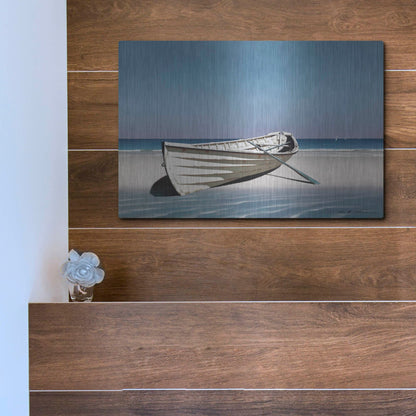 Luxe Metal Art 'White Boat On Beach' by Zhen-Huan Lu, Metal Wall Art,16x12