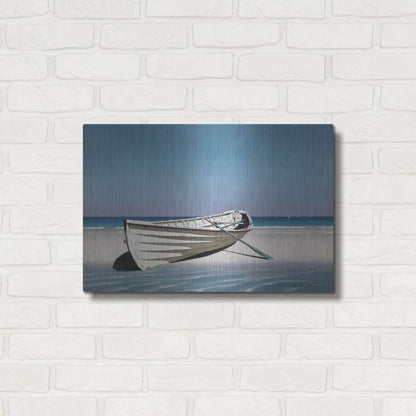Luxe Metal Art 'White Boat On Beach' by Zhen-Huan Lu, Metal Wall Art,24x16