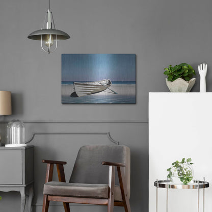Luxe Metal Art 'White Boat On Beach' by Zhen-Huan Lu, Metal Wall Art,24x16