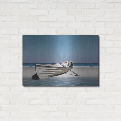 Luxe Metal Art 'White Boat On Beach' by Zhen-Huan Lu, Metal Wall Art,36x24