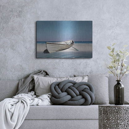 Luxe Metal Art 'White Boat On Beach' by Zhen-Huan Lu, Metal Wall Art,36x24