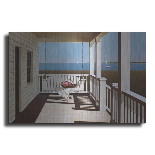 Luxe Metal Art 'Flower Basket On Swing Chair' by Zhen-Huan Lu, Metal Wall Art