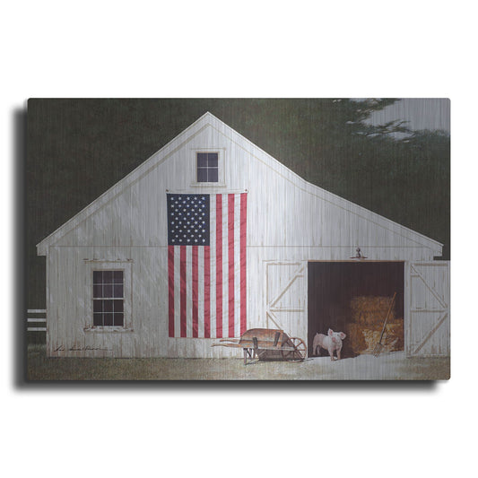 Luxe Metal Art 'Barn With Piglet' by Zhen-Huan Lu, Metal Wall Art