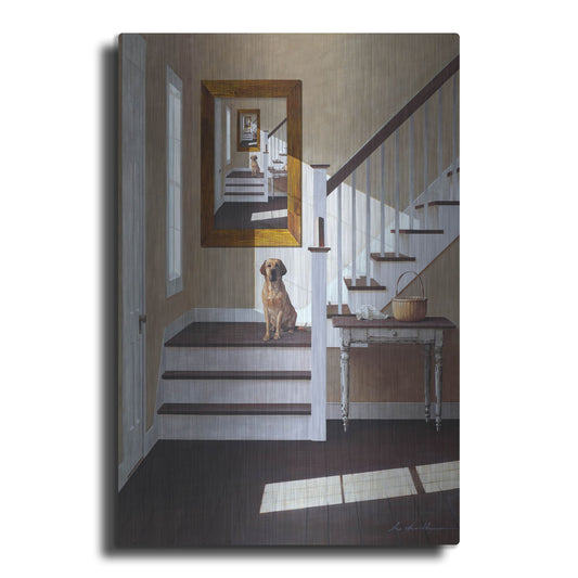 Luxe Metal Art 'Droste and Dog On Stairs' by Zhen-Huan Lu, Metal Wall Art