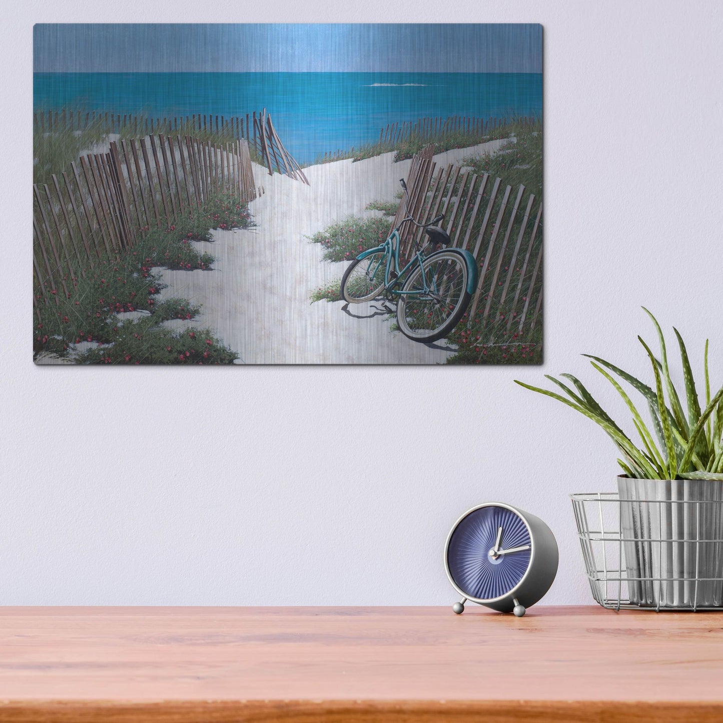 Luxe Metal Art 'Beach Bike' by Zhen-Huan Lu, Metal Wall Art,16x12