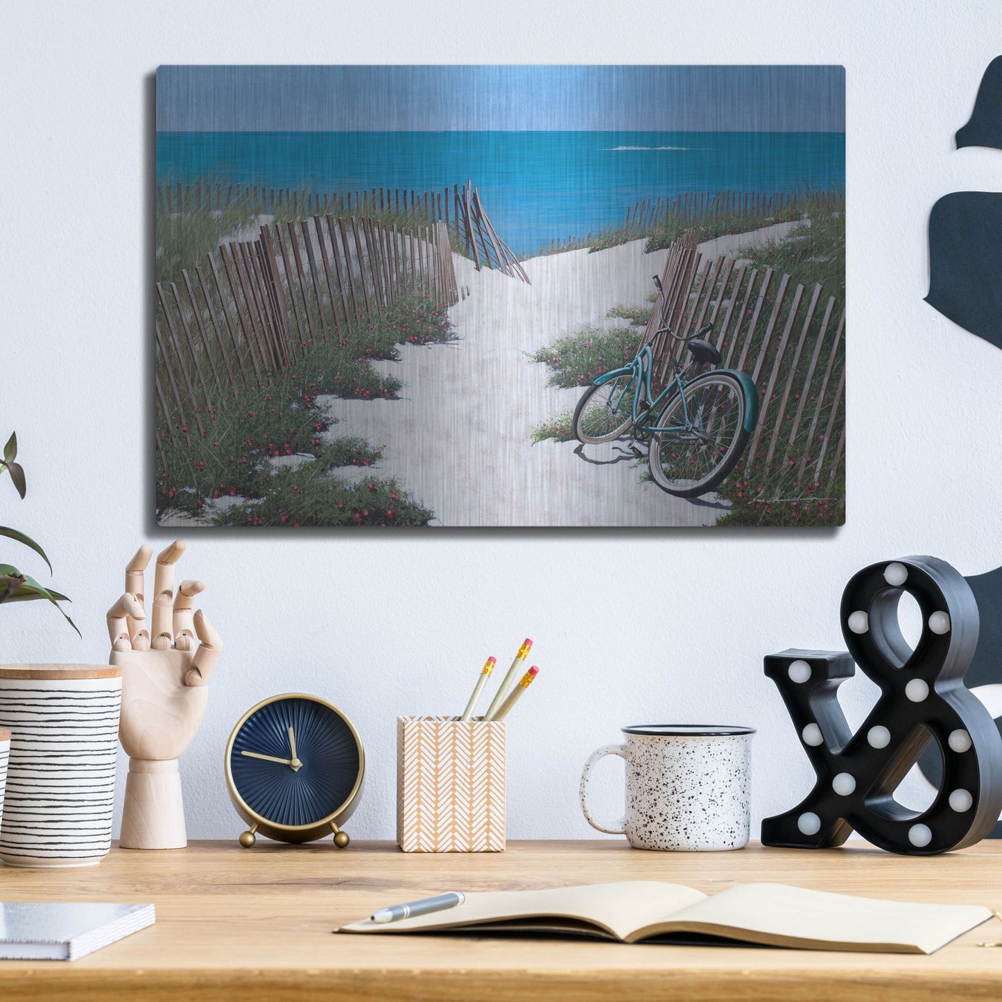 Luxe Metal Art 'Beach Bike' by Zhen-Huan Lu, Metal Wall Art,16x12