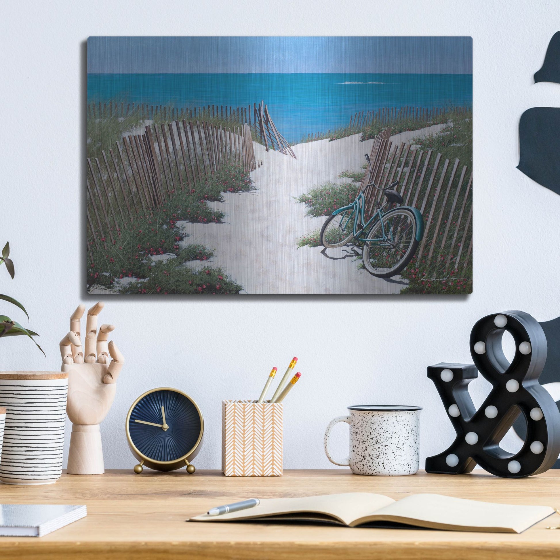 Luxe Metal Art 'Beach Bike' by Zhen-Huan Lu, Metal Wall Art,16x12