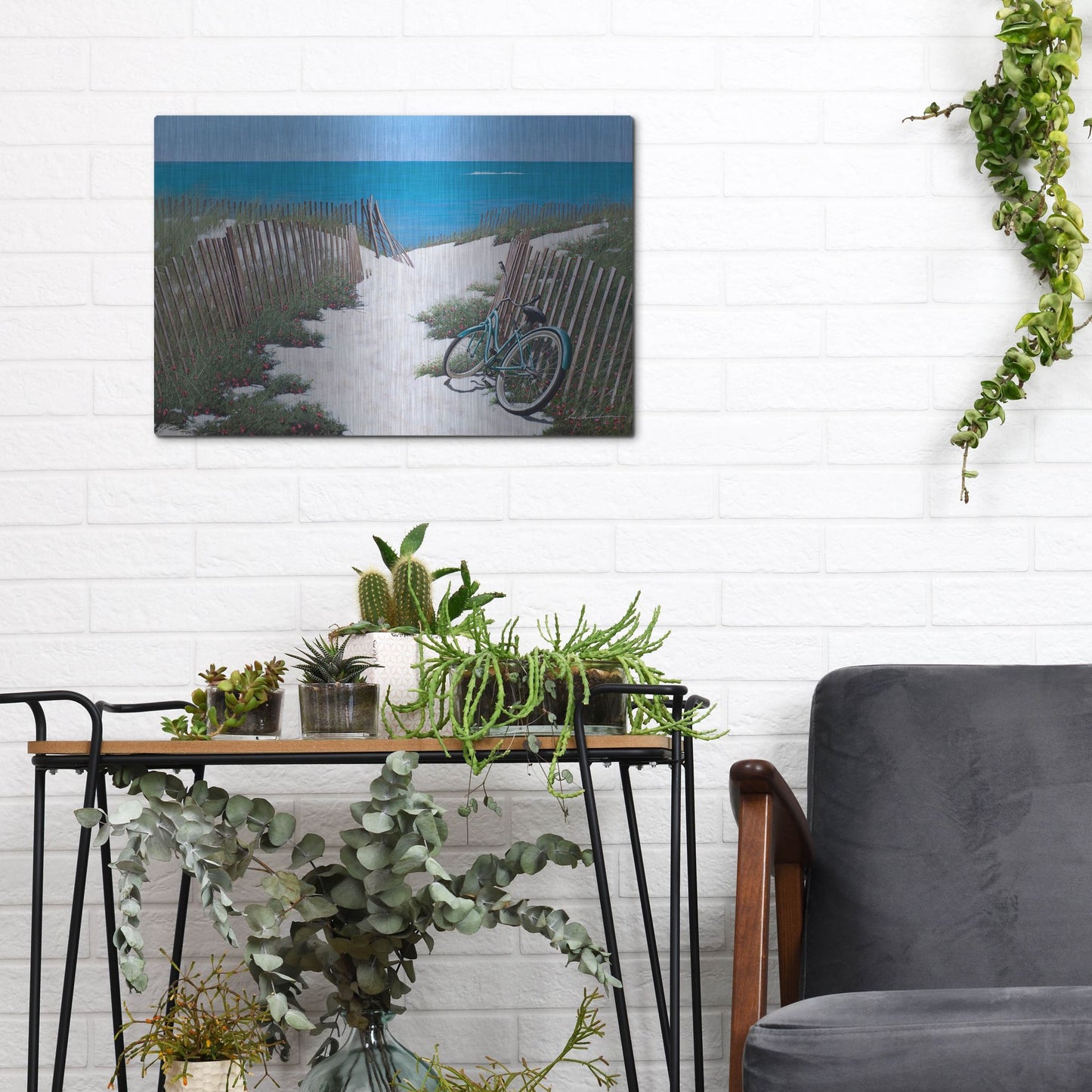 Luxe Metal Art 'Beach Bike' by Zhen-Huan Lu, Metal Wall Art,16x12