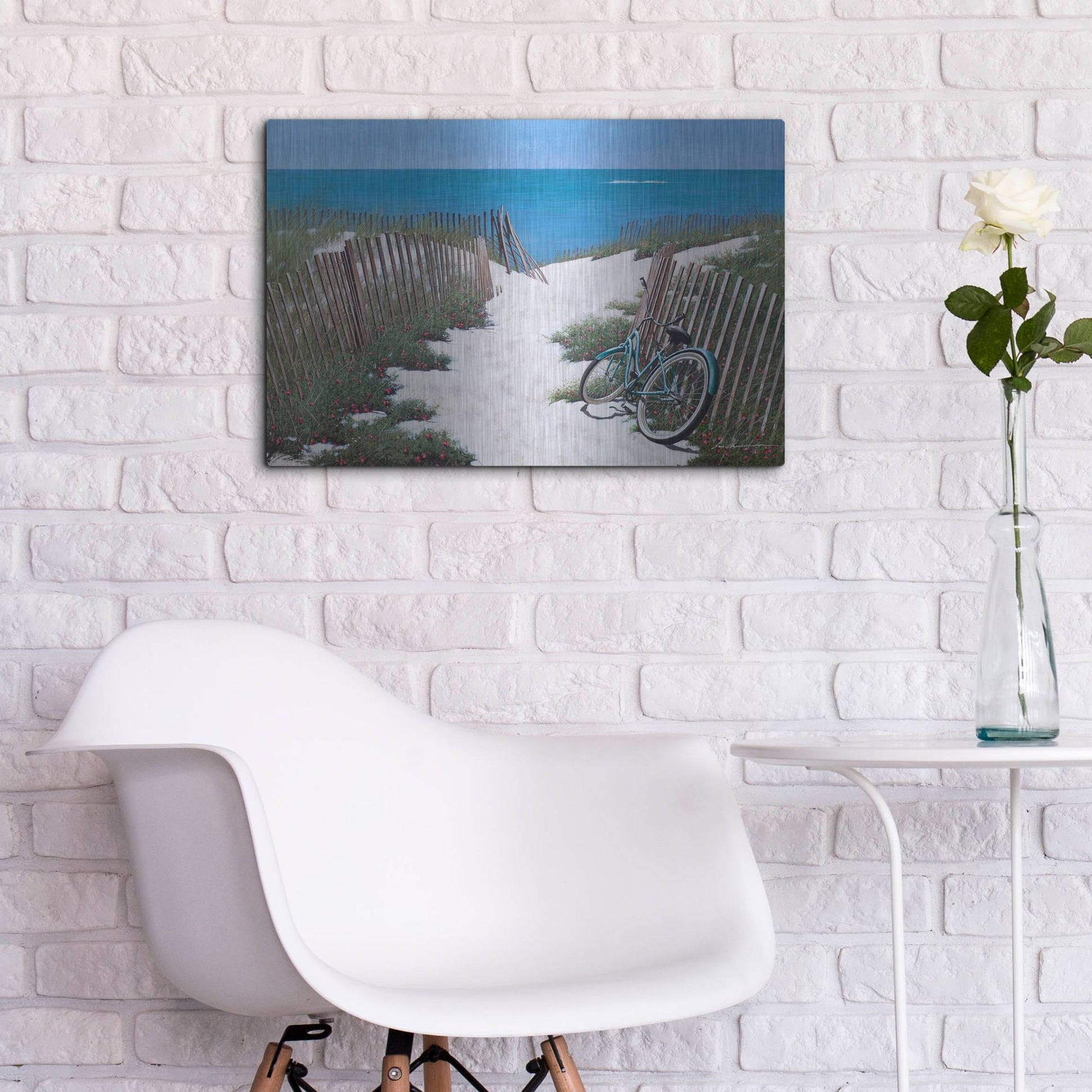 Luxe Metal Art 'Beach Bike' by Zhen-Huan Lu, Metal Wall Art,24x16