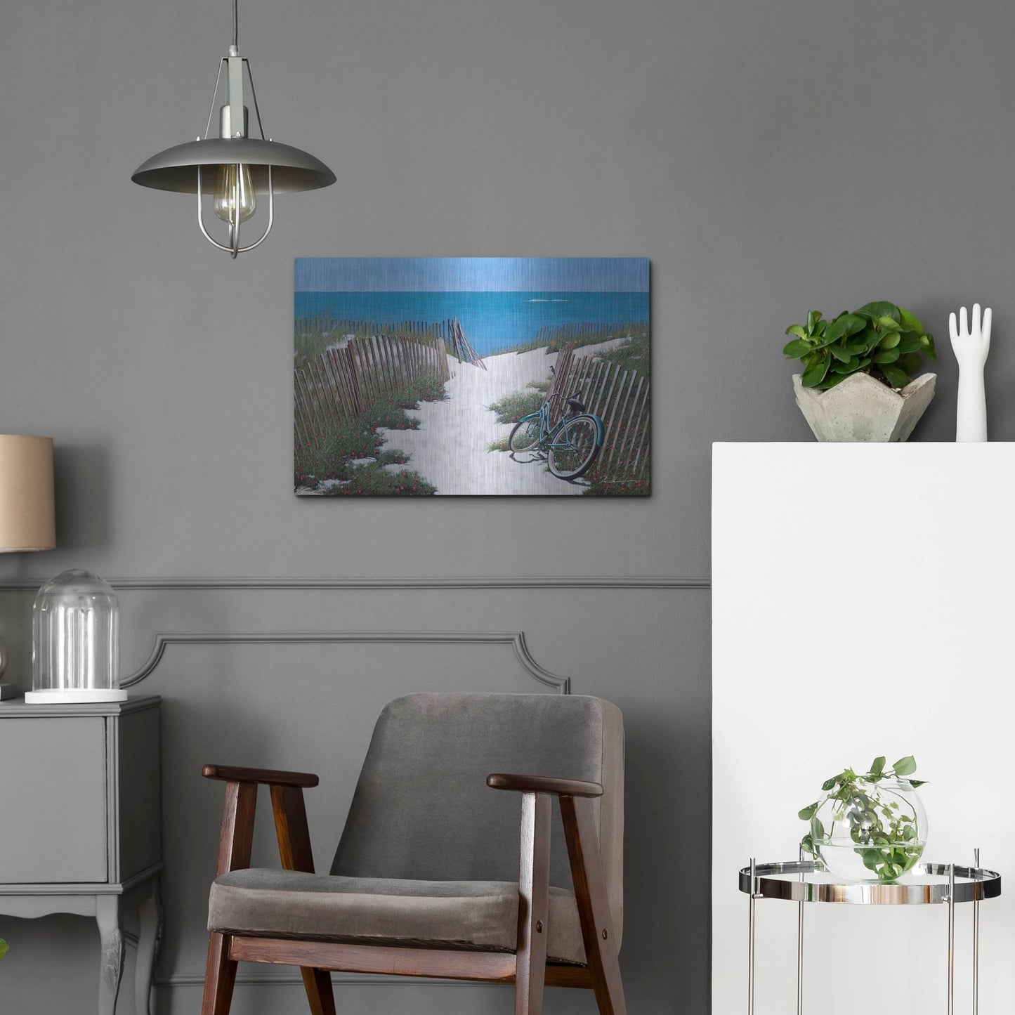 Luxe Metal Art 'Beach Bike' by Zhen-Huan Lu, Metal Wall Art,24x16