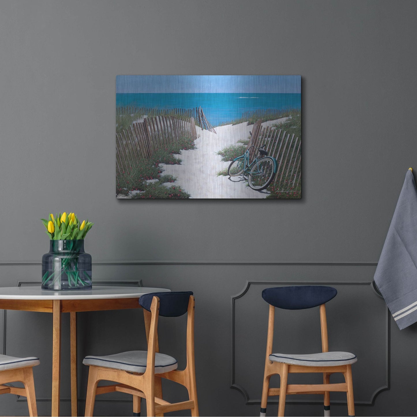 Luxe Metal Art 'Beach Bike' by Zhen-Huan Lu, Metal Wall Art,36x24