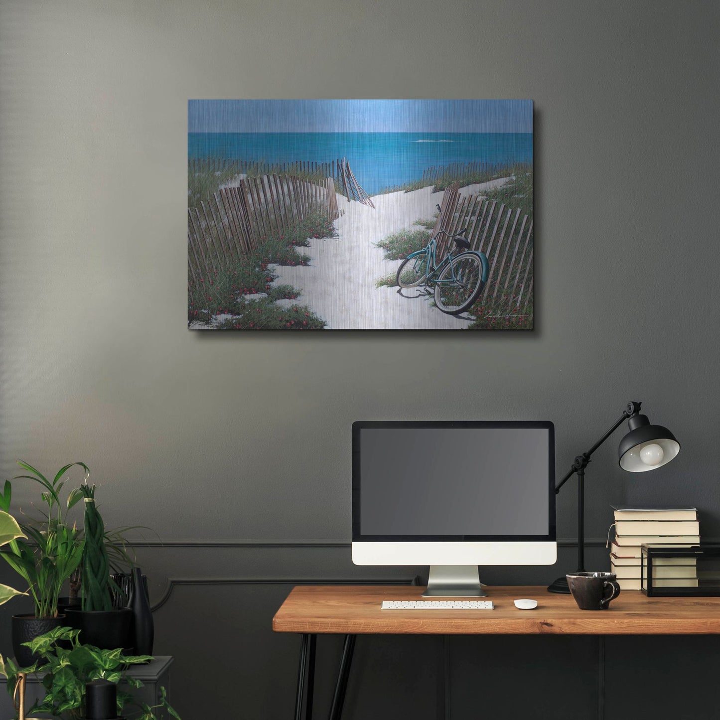 Luxe Metal Art 'Beach Bike' by Zhen-Huan Lu, Metal Wall Art,36x24