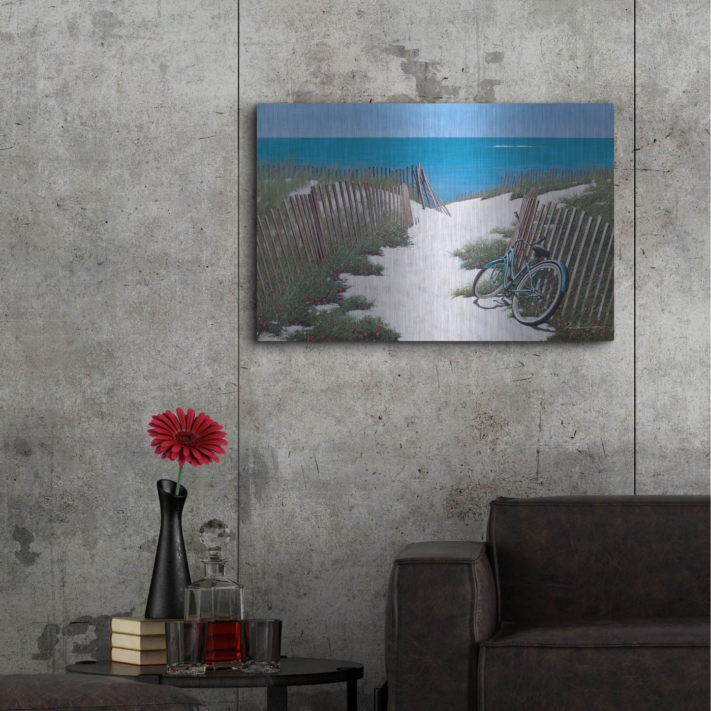 Luxe Metal Art 'Beach Bike' by Zhen-Huan Lu, Metal Wall Art,36x24