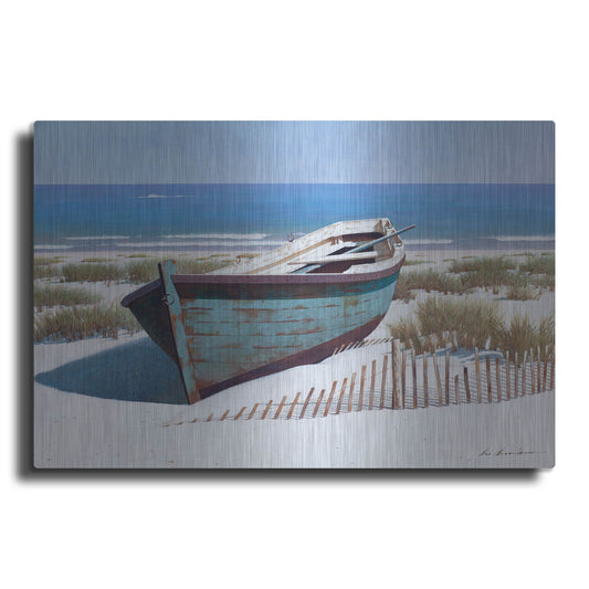 Luxe Metal Art 'Blue Boat on Beach' by Zhen-Huan Lu, Metal Wall Art