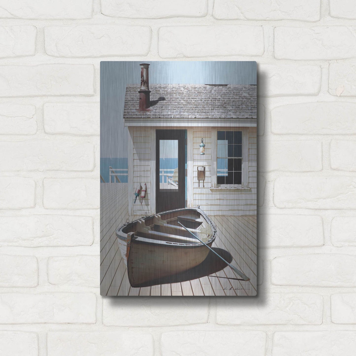 Luxe Metal Art 'Boat on the Dock' by Zhen-Huan Lu, Metal Wall Art,12x16