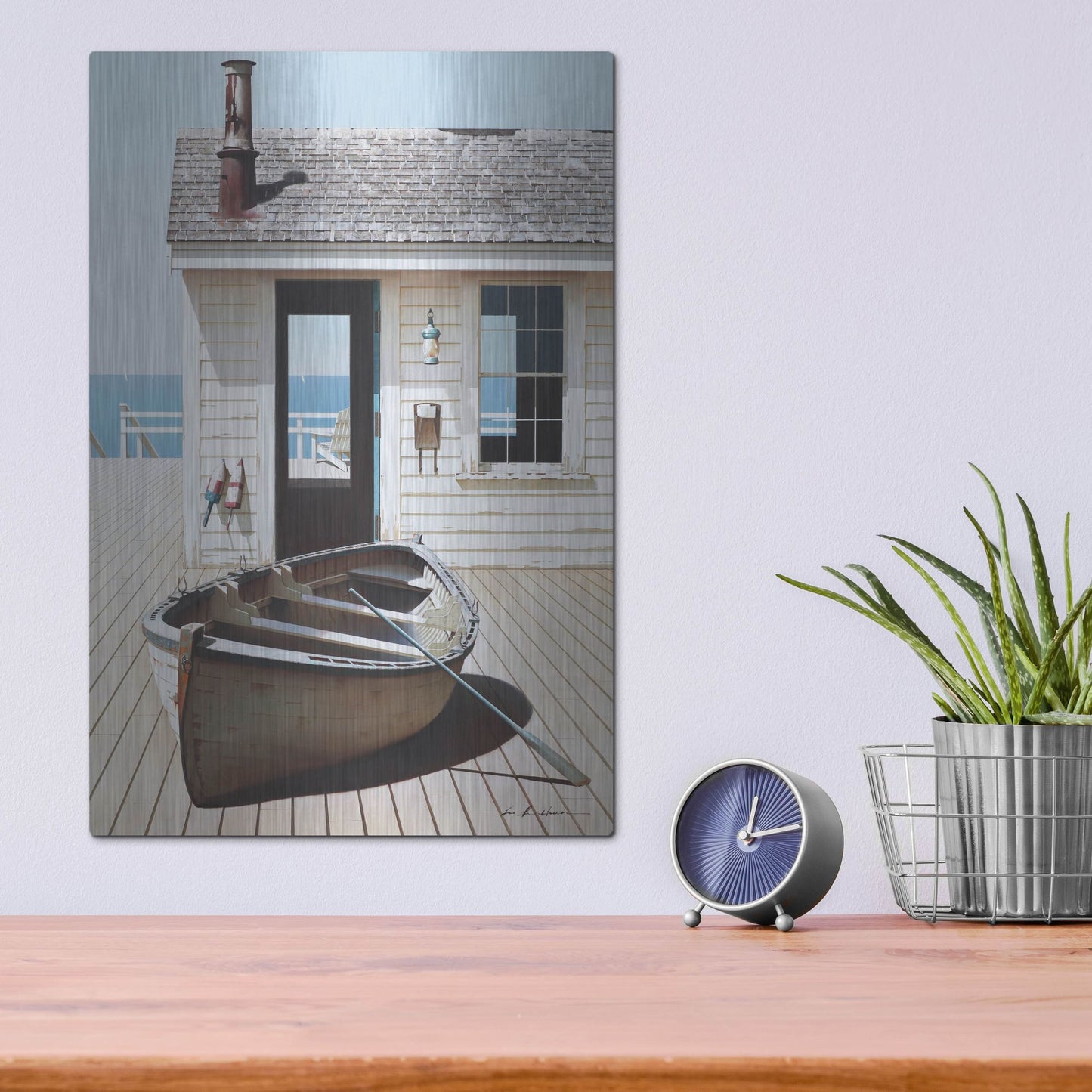 Luxe Metal Art 'Boat on the Dock' by Zhen-Huan Lu, Metal Wall Art,12x16