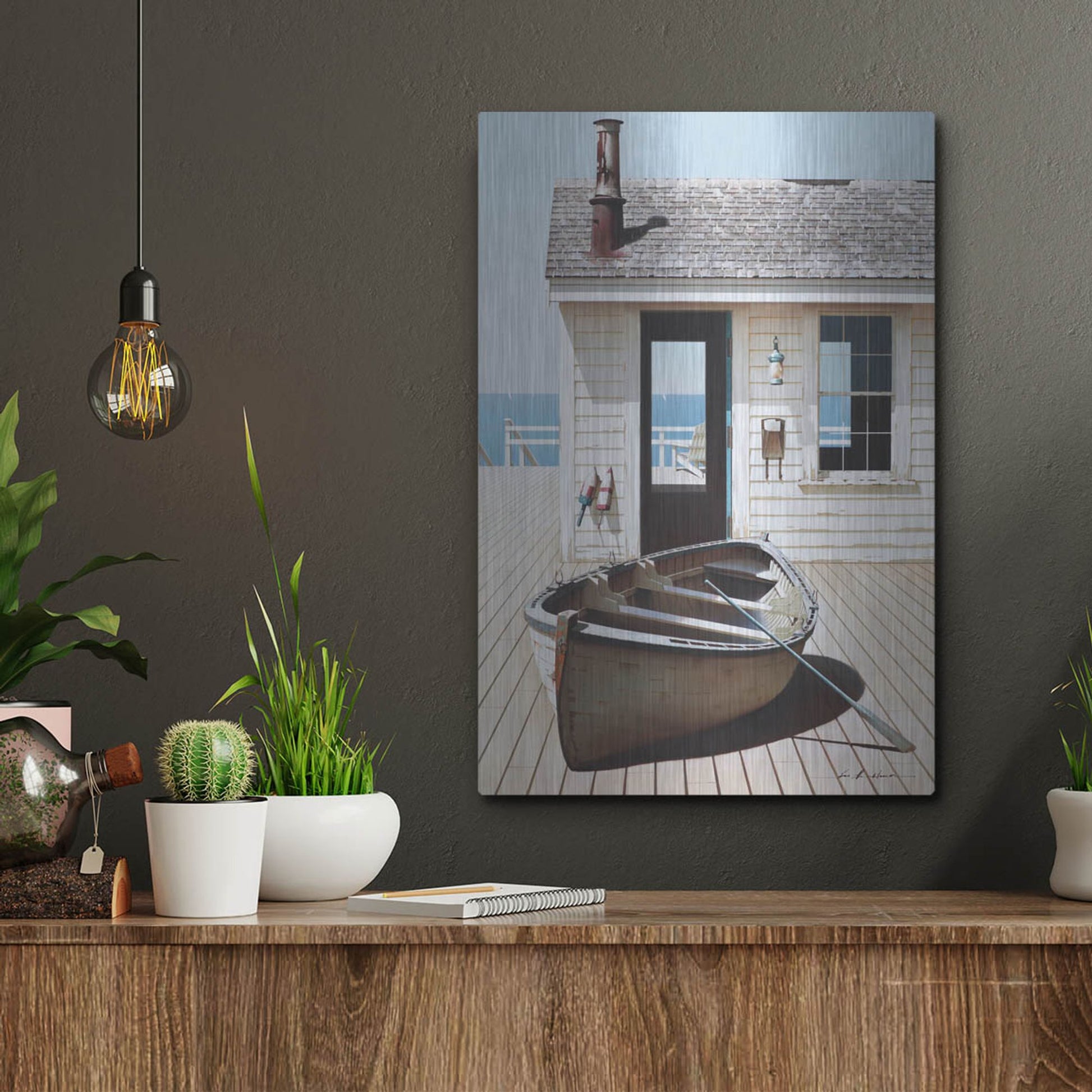 Luxe Metal Art 'Boat on the Dock' by Zhen-Huan Lu, Metal Wall Art,12x16