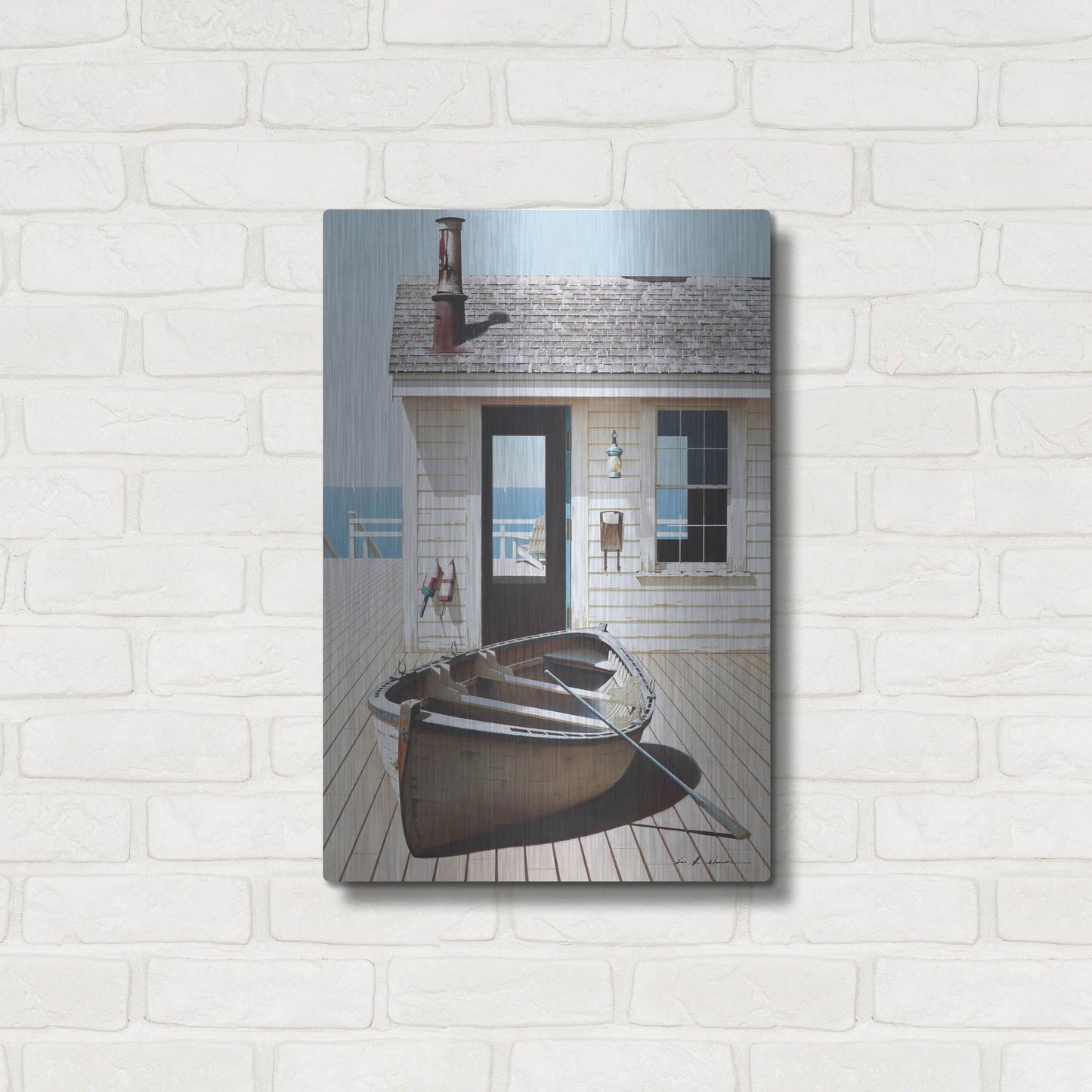 Luxe Metal Art 'Boat on the Dock' by Zhen-Huan Lu, Metal Wall Art,16x24