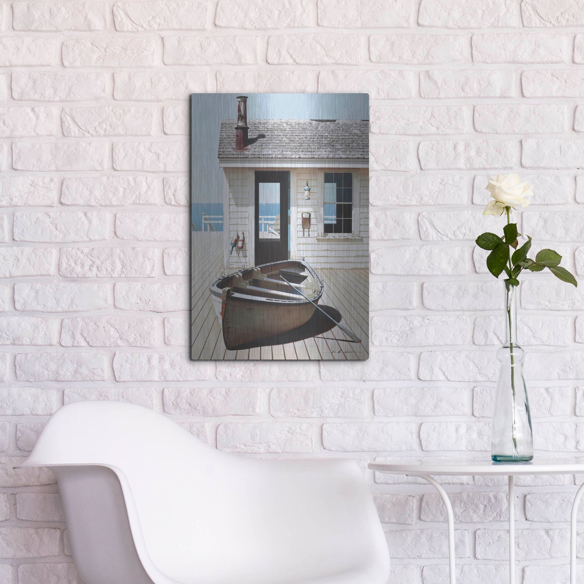 Luxe Metal Art 'Boat on the Dock' by Zhen-Huan Lu, Metal Wall Art,16x24