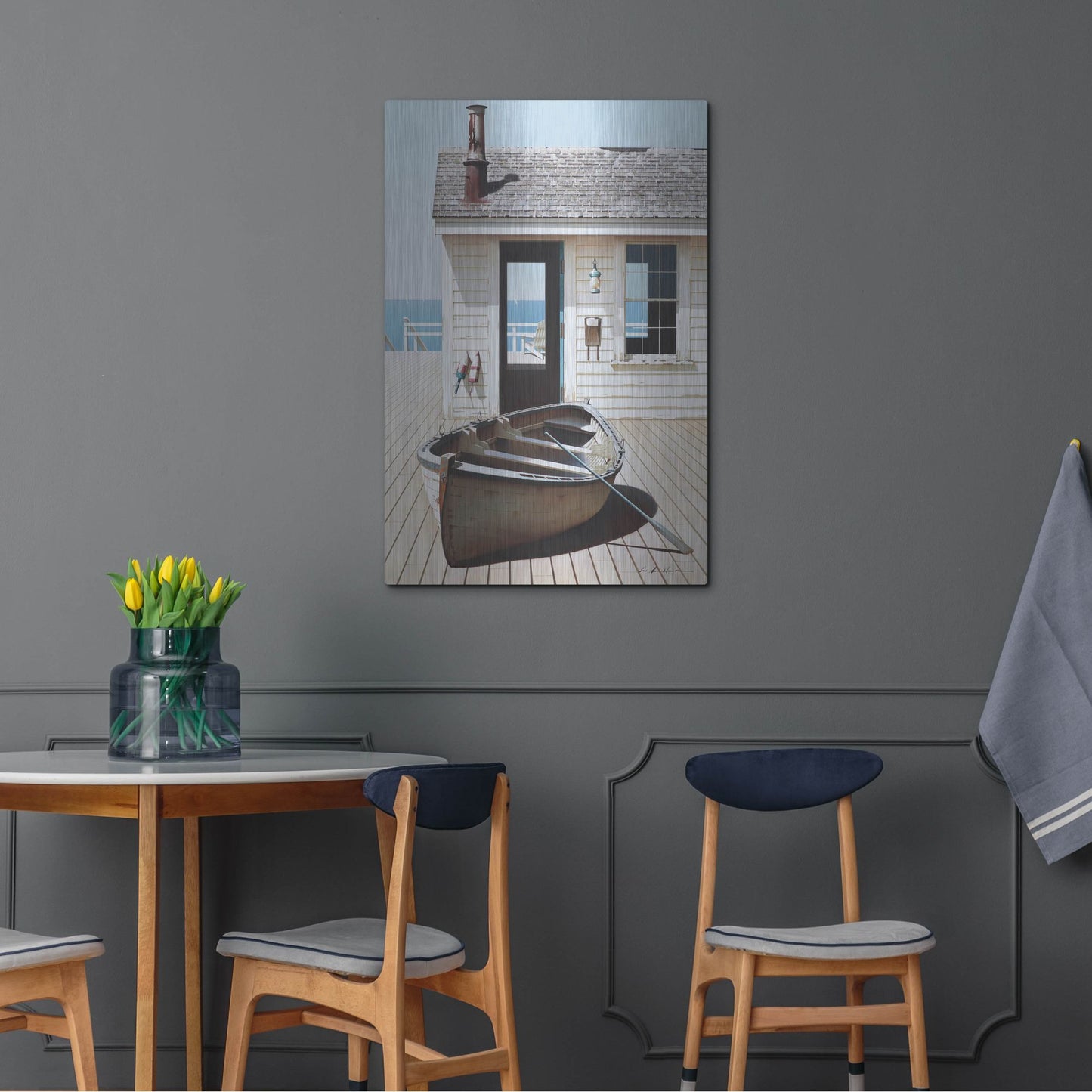 Luxe Metal Art 'Boat on the Dock' by Zhen-Huan Lu, Metal Wall Art,24x36