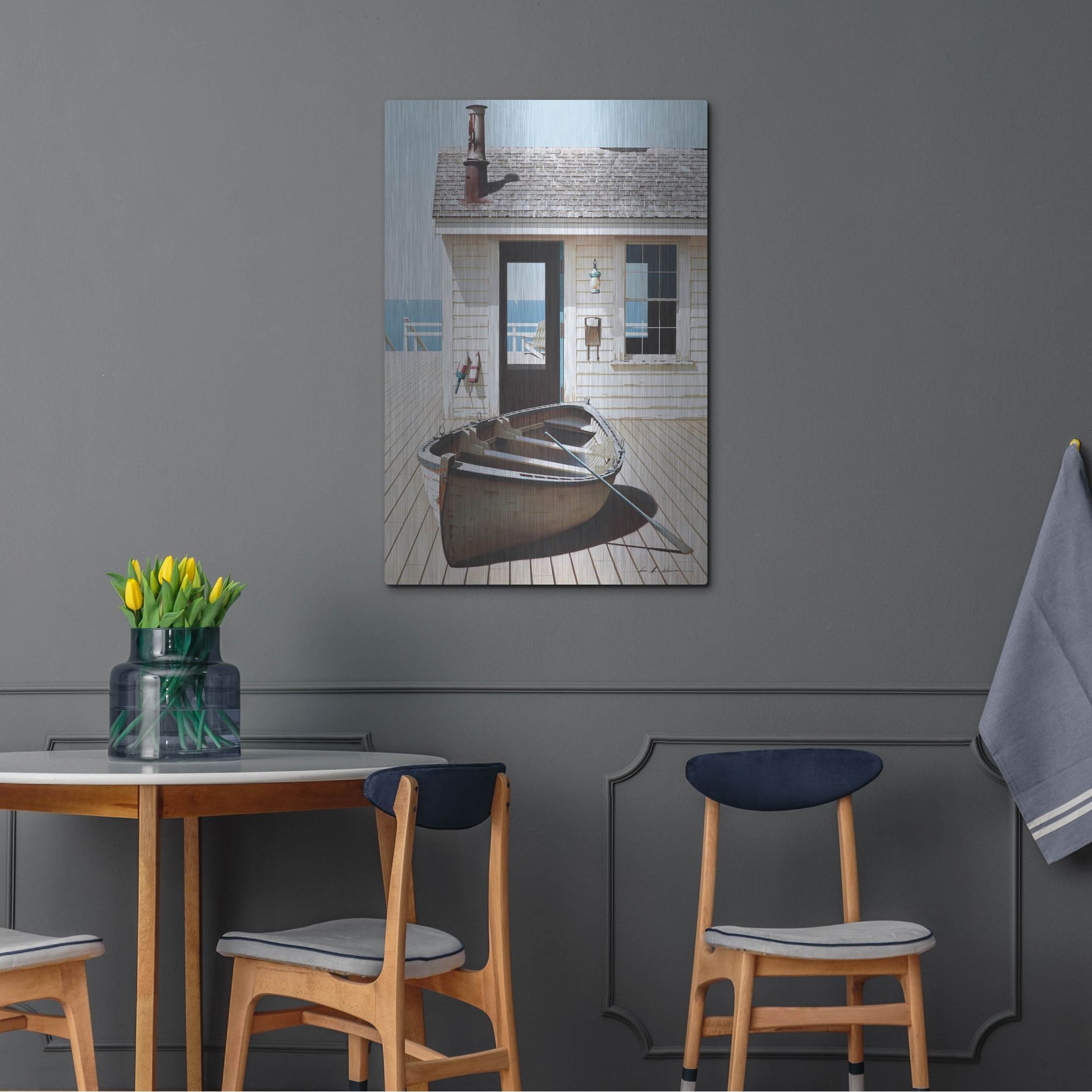 Luxe Metal Art 'Boat on the Dock' by Zhen-Huan Lu, Metal Wall Art,24x36