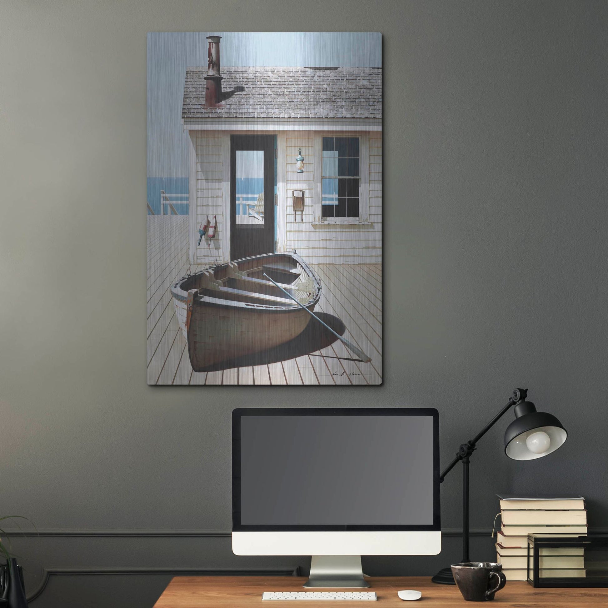 Luxe Metal Art 'Boat on the Dock' by Zhen-Huan Lu, Metal Wall Art,24x36