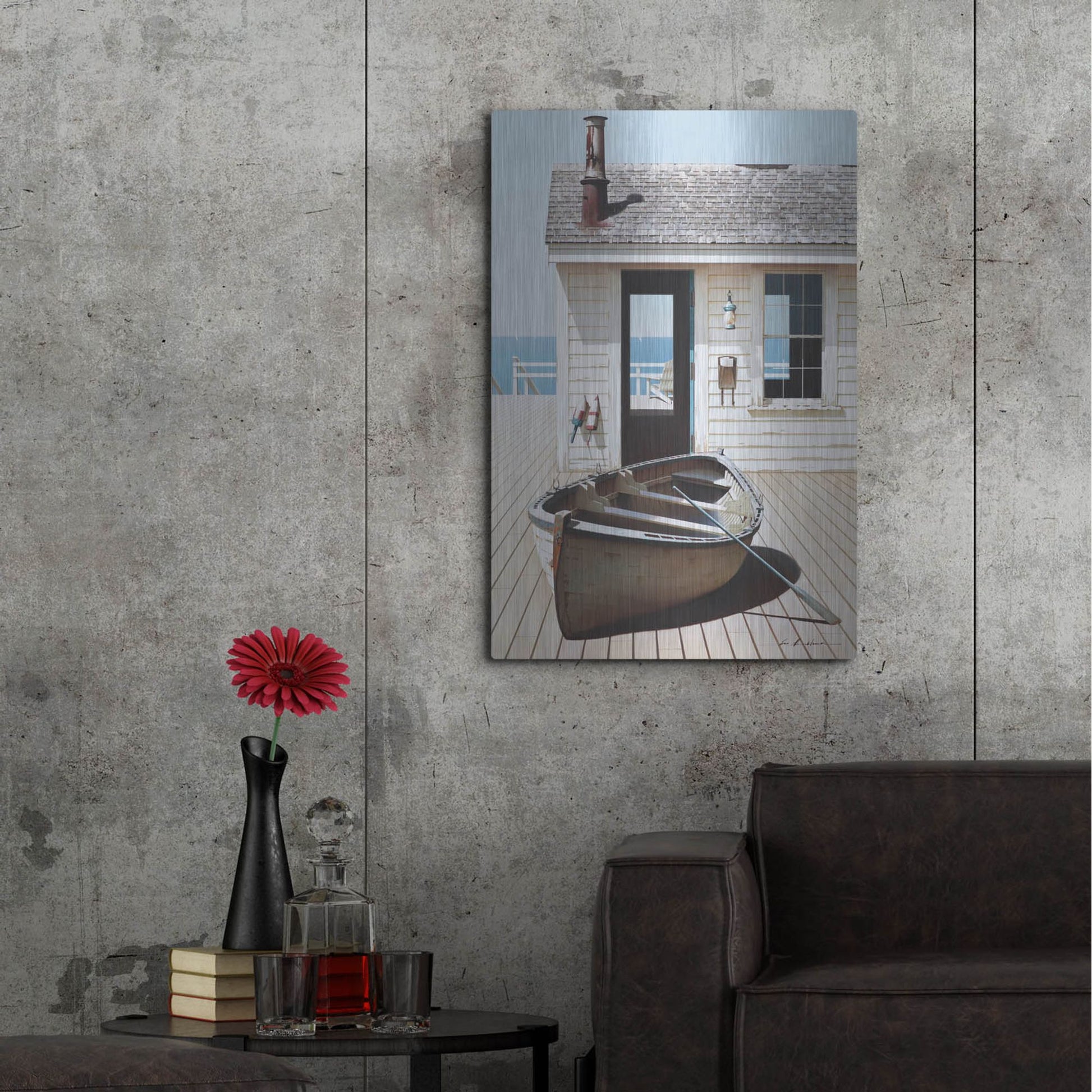 Luxe Metal Art 'Boat on the Dock' by Zhen-Huan Lu, Metal Wall Art,24x36