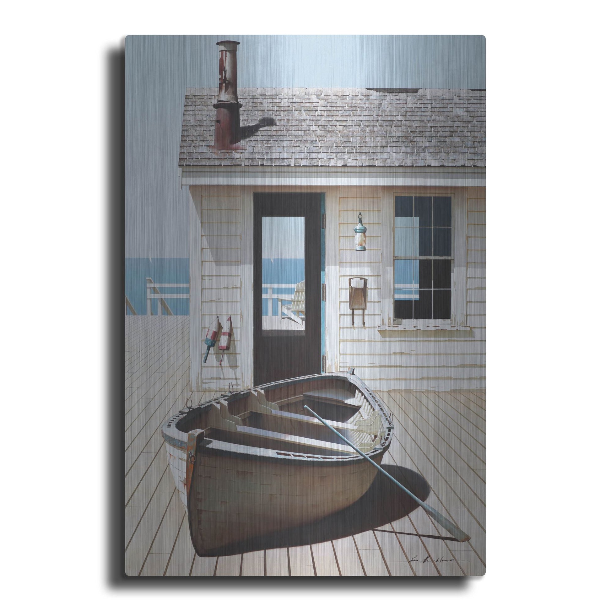 Luxe Metal Art 'Boat on the Dock' by Zhen-Huan Lu, Metal Wall Art