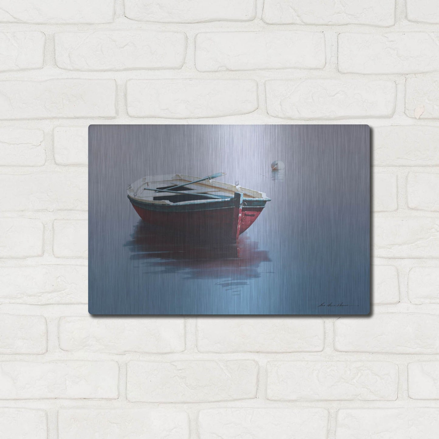 Luxe Metal Art 'Lonely Boat in Red' by Zhen-Huan Lu, Metal Wall Art,16x12