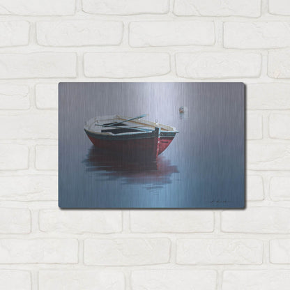Luxe Metal Art 'Lonely Boat in Red' by Zhen-Huan Lu, Metal Wall Art,16x12