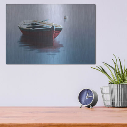 Luxe Metal Art 'Lonely Boat in Red' by Zhen-Huan Lu, Metal Wall Art,16x12
