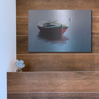 Luxe Metal Art 'Lonely Boat in Red' by Zhen-Huan Lu, Metal Wall Art,16x12